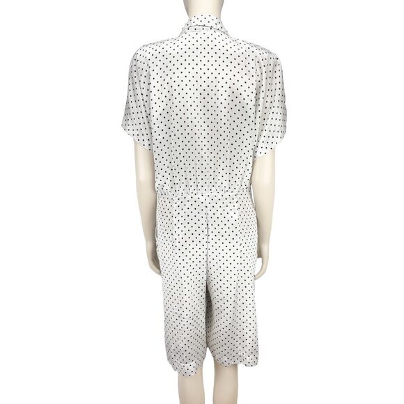 ALGO-ETTES VTG Romper 80´s 90’s Polka Dot Satin White & Black Knee-Lenght Retro - Picture 6 of 14